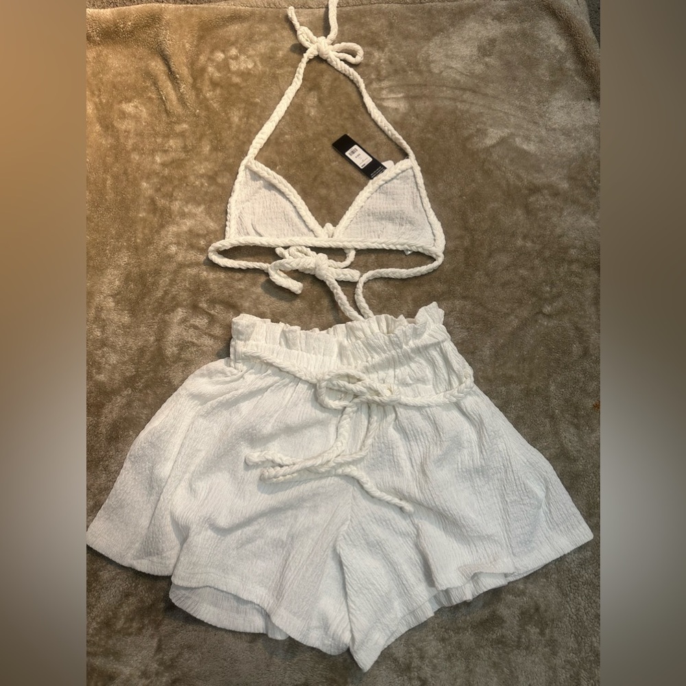Two piece white short set